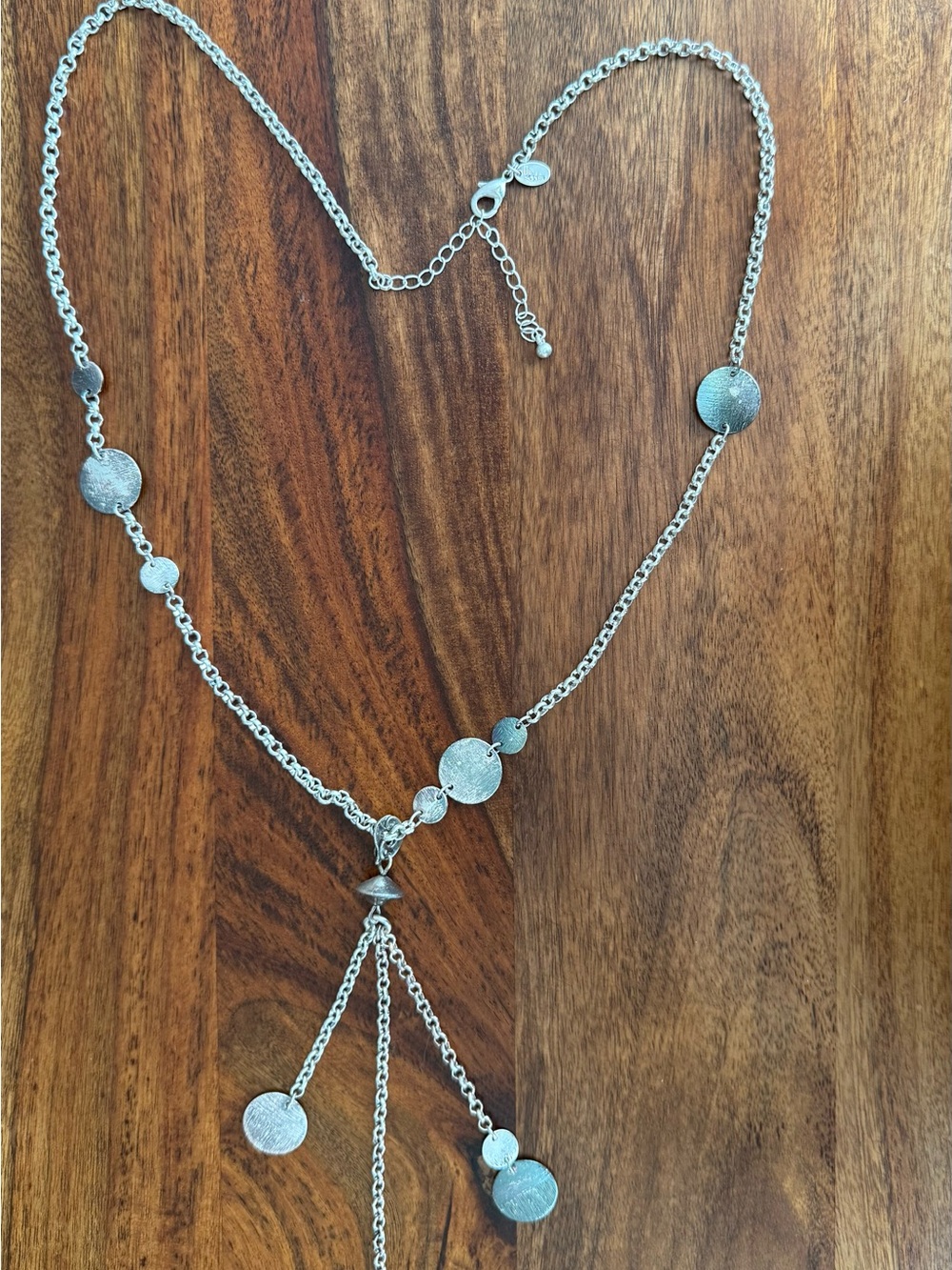lia sophia Panorama Reflection Silvertone Disc Fringe Tassel Necklace Long